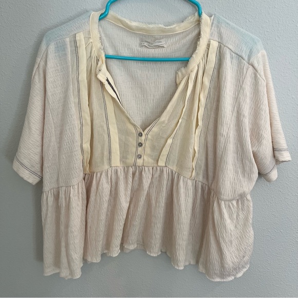 Urban Outfitters boho peplum button front top with contrast stitching - Picture 1 of 5